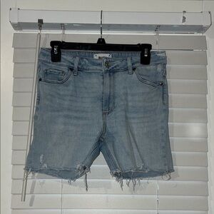 PAIGE Light Blue Distressed Denim Shorts